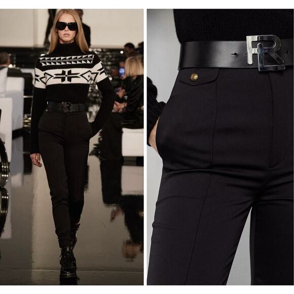 Ralph Lauren Collection Wool Pants Crepe Gabardine Trousers Slim Black High Rise - Picture 1 of 15
